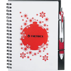 spiral notebook with scripto ballpoint pen