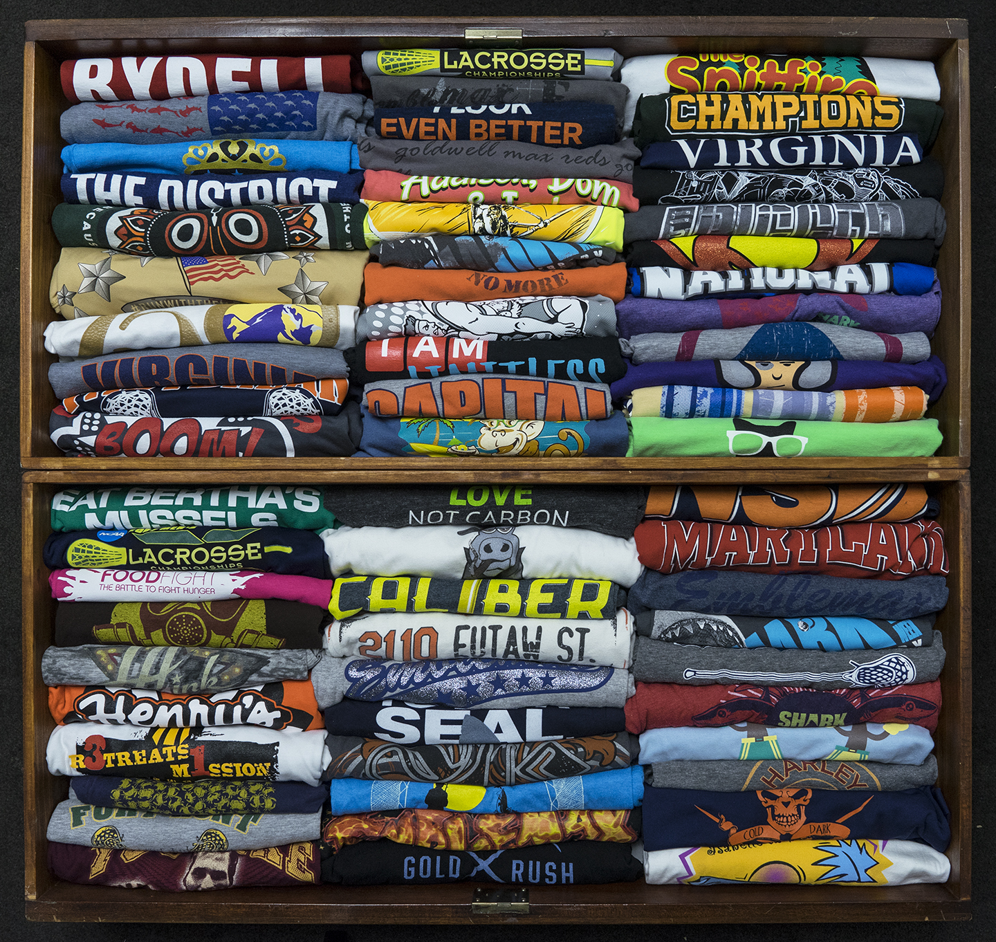 t-shirt drawer, organization of t-shirts, drawers full of printed tshirts